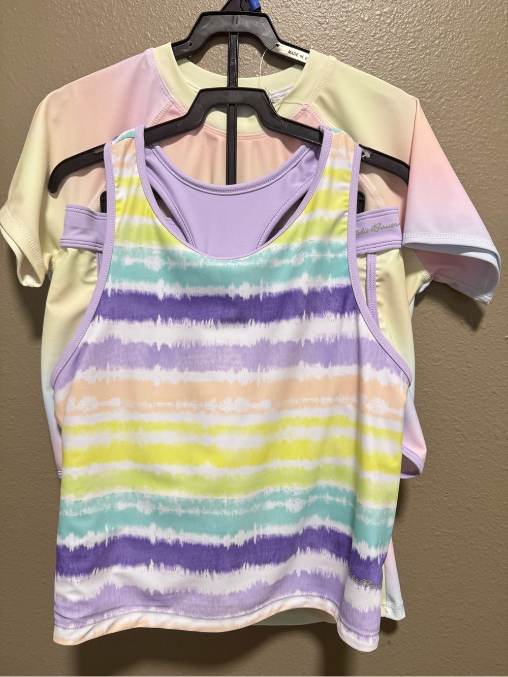 Eddie Bauer Girls 4-Piece Swim Set L (14/16) Tie Dye Multicolor Rash Guard